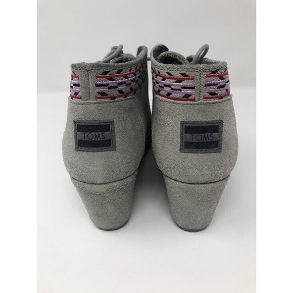 Toms Kala Lace Up Wedge Booties Grey Women Size 10 Aztec Leather Suede Boots - Picture 4 of 8